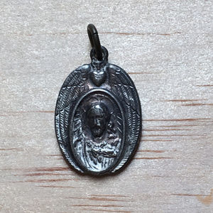 Sacred Heart & Angel Wings Vintage Catholic Medal